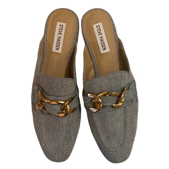 Steve Madden Shoes - Steve Madden Cassady Denim Loafer with Gold Chain Link Design Size 8